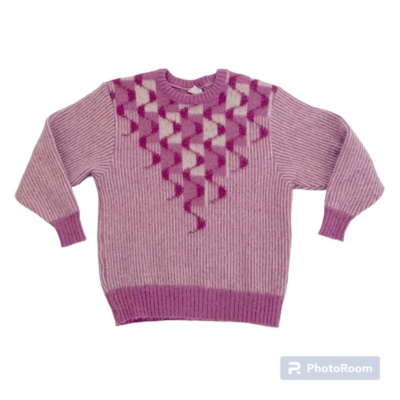 Vintage Alafoss Icewool Pink/Mauve Wavy Striped Wool Sweater Sz M Iceland Knit - Picture 3 of 6